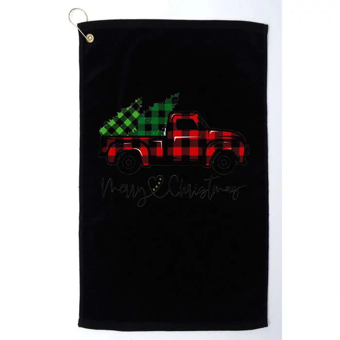 CHRISTMAS CHEER OLD PLAID RED TRUCK DELIVERING XMAS TREES Platinum Collection Golf Towel