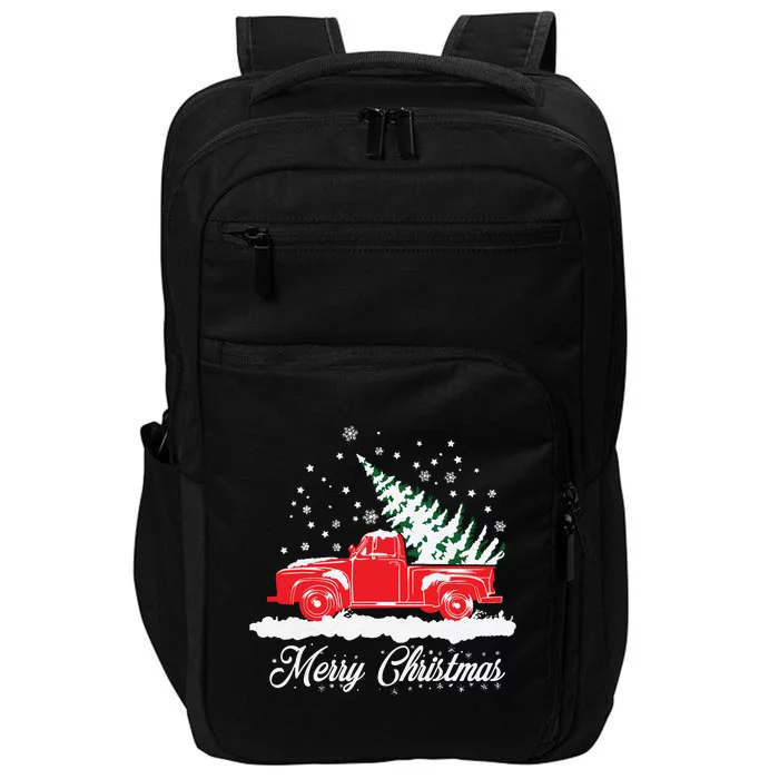 Christmas Classic Old Red Truck Vintage Pick Up Xmas Tree Impact Tech Backpack