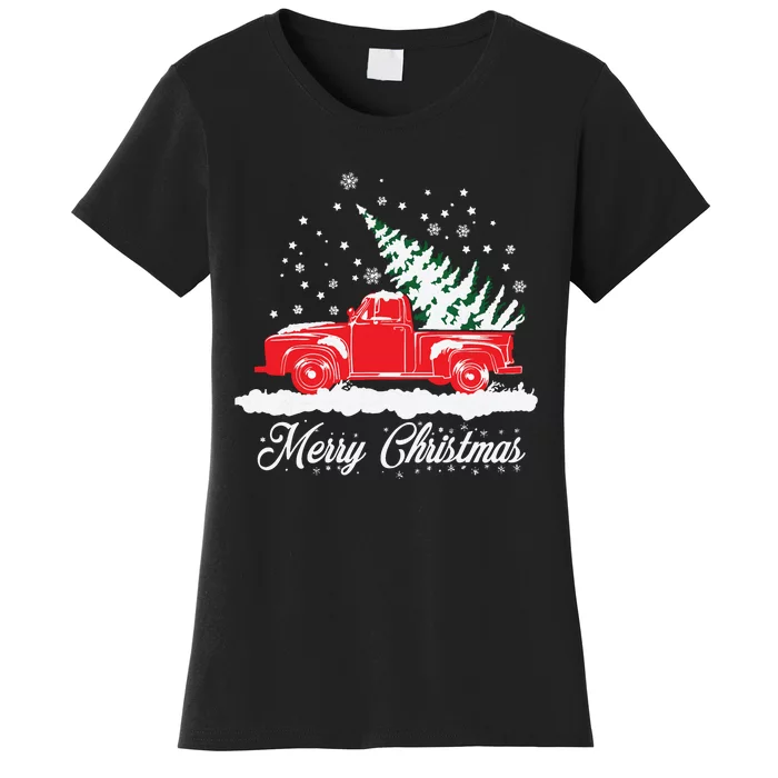 Christmas Classic Old Red Truck Vintage Pick Up Xmas Tree Women's T-Shirt