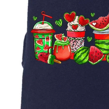 Cute Cups Of Iced Coffee Watermelon Tropical Summer Vacation Doggie 3-End Fleece Hoodie