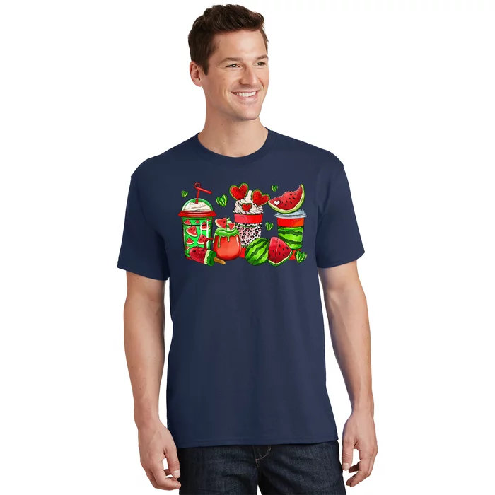 Cute Cups Of Iced Coffee Watermelon Tropical Summer Vacation T-Shirt