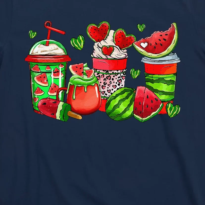 Cute Cups Of Iced Coffee Watermelon Tropical Summer Vacation T-Shirt