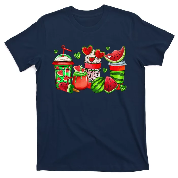 Cute Cups Of Iced Coffee Watermelon Tropical Summer Vacation T-Shirt