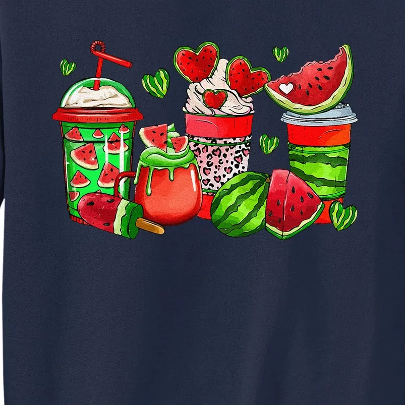 Cute Cups Of Iced Coffee Watermelon Tropical Summer Vacation Tall Sweatshirt