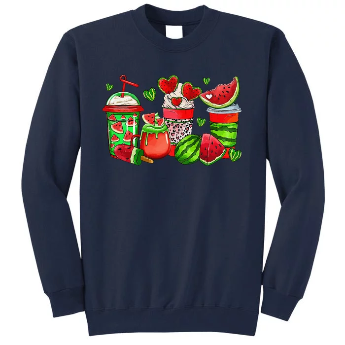 Cute Cups Of Iced Coffee Watermelon Tropical Summer Vacation Tall Sweatshirt