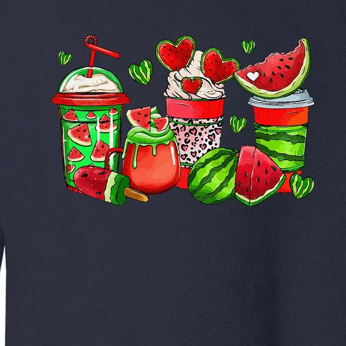 Cute Cups Of Iced Coffee Watermelon Tropical Summer Vacation Toddler Sweatshirt