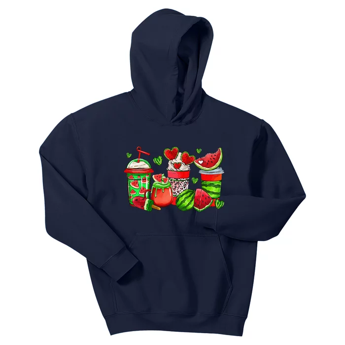 Cute Cups Of Iced Coffee Watermelon Tropical Summer Vacation Kids Hoodie