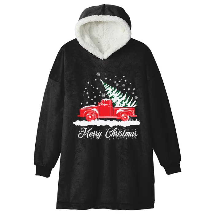 Christmas Classic Old Red Truck Vintage Pick Up Xmas Tree Hooded Wearable Blanket