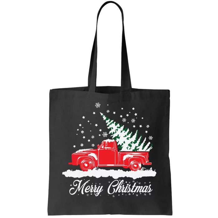 Christmas Classic Old Red Truck Vintage Pick Up Xmas Tree Tote Bag