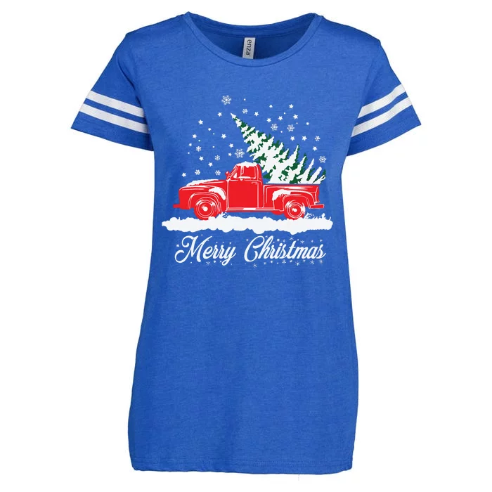 Christmas Classic Old Red Truck Vintage Pick Up Xmas Tree Enza Ladies Jersey Football T-Shirt