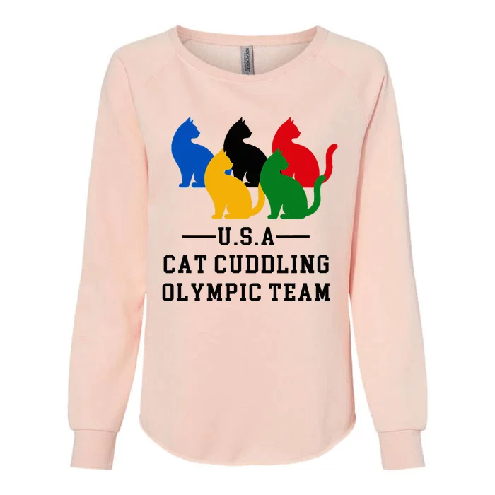 Cat Cuddling O.L.Y.M.P.I.C Team Fun And Cozy Design Womens California Wash Sweatshirt