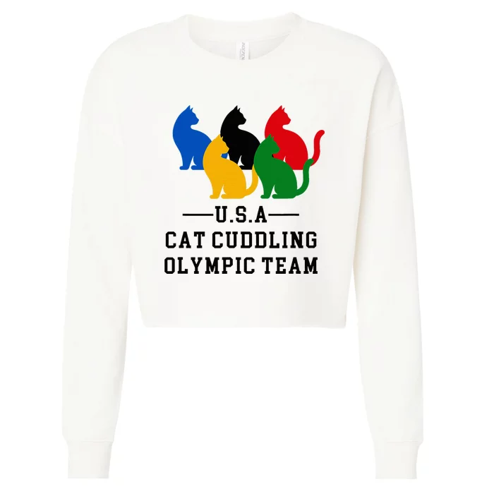 Cat Cuddling O.L.Y.M.P.I.C Team Fun And Cozy Design Cropped Pullover Crew