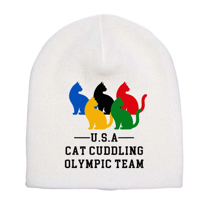 Cat Cuddling O.L.Y.M.P.I.C Team Fun And Cozy Design Short Acrylic Beanie