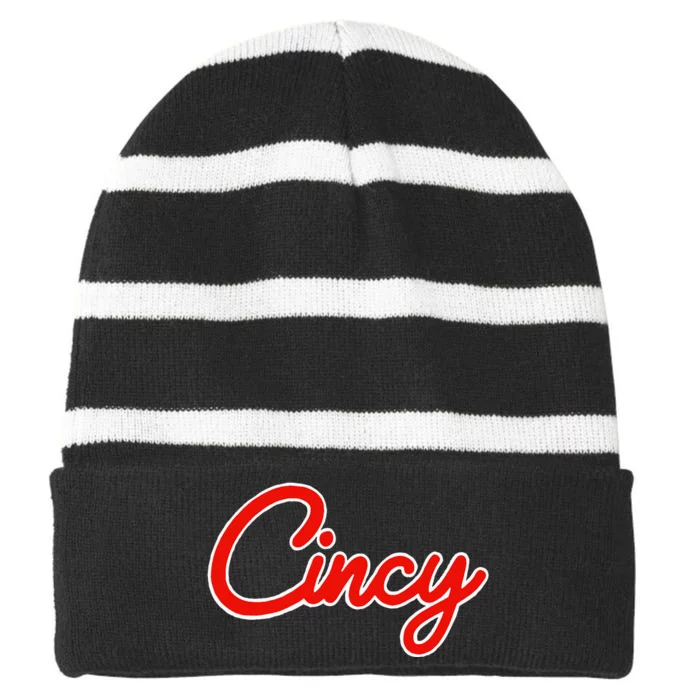 Cincy Cincinnati Ohio Retro Style Vintage Striped Beanie with Solid Band