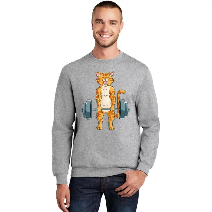 Cute Cat Powerlifting Weightlifting Deadlifting Gym Lover Tall Sweatshirt