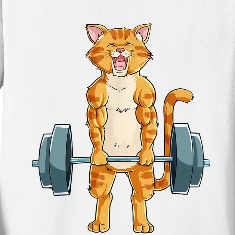 Cute Cat Powerlifting Weightlifting Deadlifting Gym Lover Kids Long Sleeve Shirt