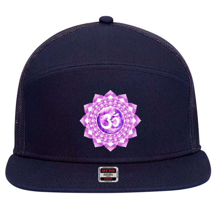 Crown Chakra Purple Om Reiki Spiritual Yoga Lotus Dala Cool Gift 7 Panel Mesh Trucker Snapback Hat