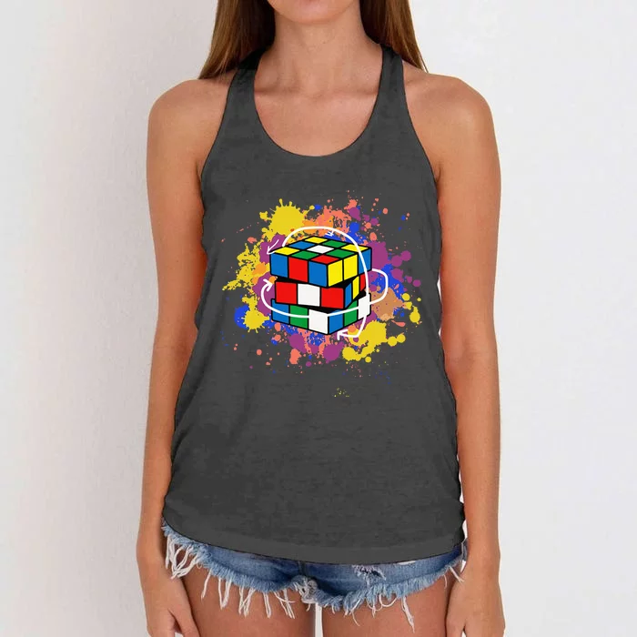 Colorful Competitive Puzzle Speedcubing Graphics Women's Knotted Racerback Tank