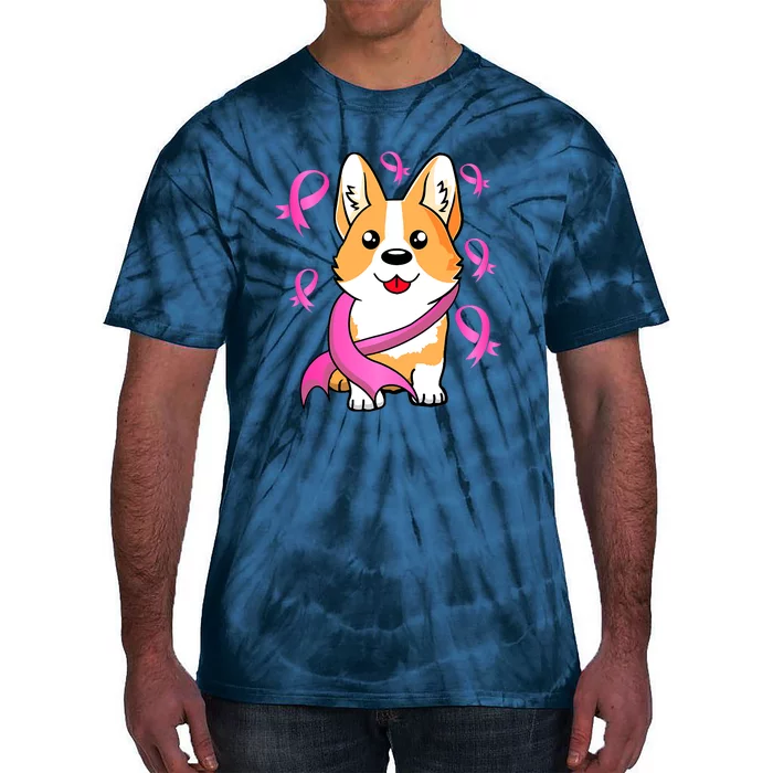 Cute Corgi Puppy Dog Breast Cancer Awareness Pink Ribbon Tie-Dye T-Shirt