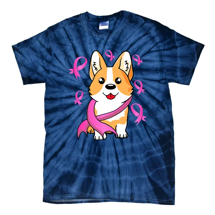 Cute Corgi Puppy Dog Breast Cancer Awareness Pink Ribbon Tie-Dye T-Shirt