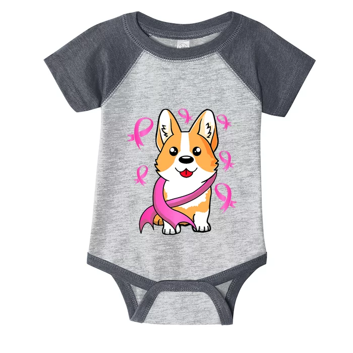 Cute Corgi Puppy Dog Breast Cancer Awareness Pink Ribbon Infant Baby Jersey Bodysuit