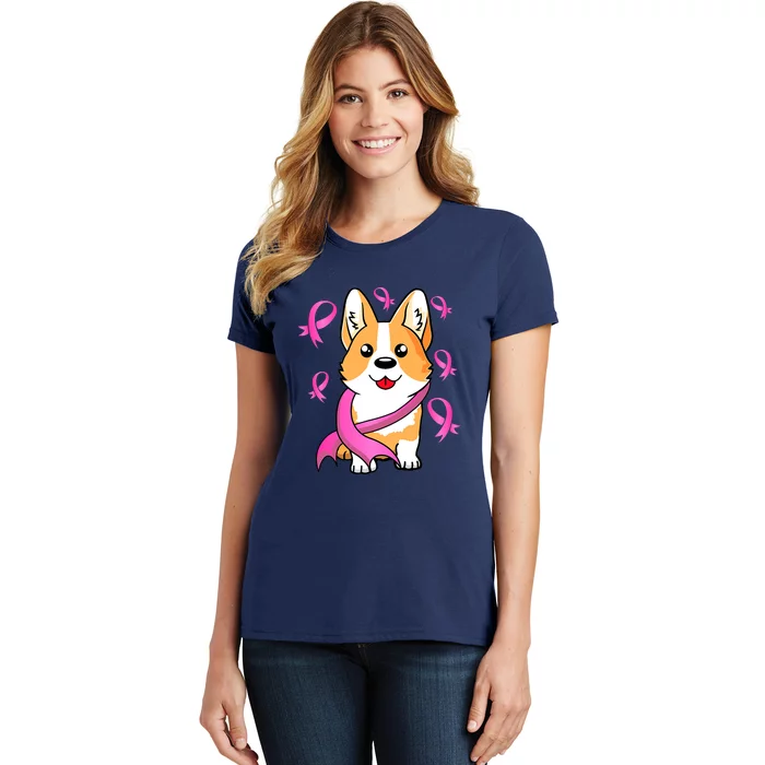 Cute Corgi Puppy Dog Breast Cancer Awareness Pink Ribbon Women's T-Shirt