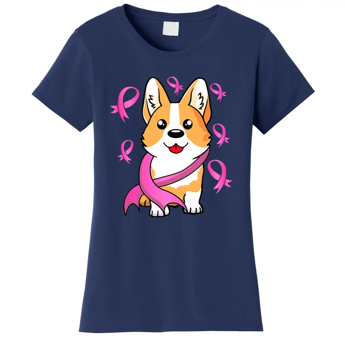 Cute Corgi Puppy Dog Breast Cancer Awareness Pink Ribbon Women's T-Shirt