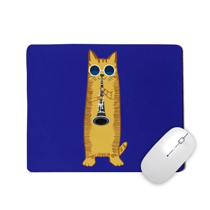 Cool Cat Playing The Clarinet Hippy Hipster Kitty Mousepad