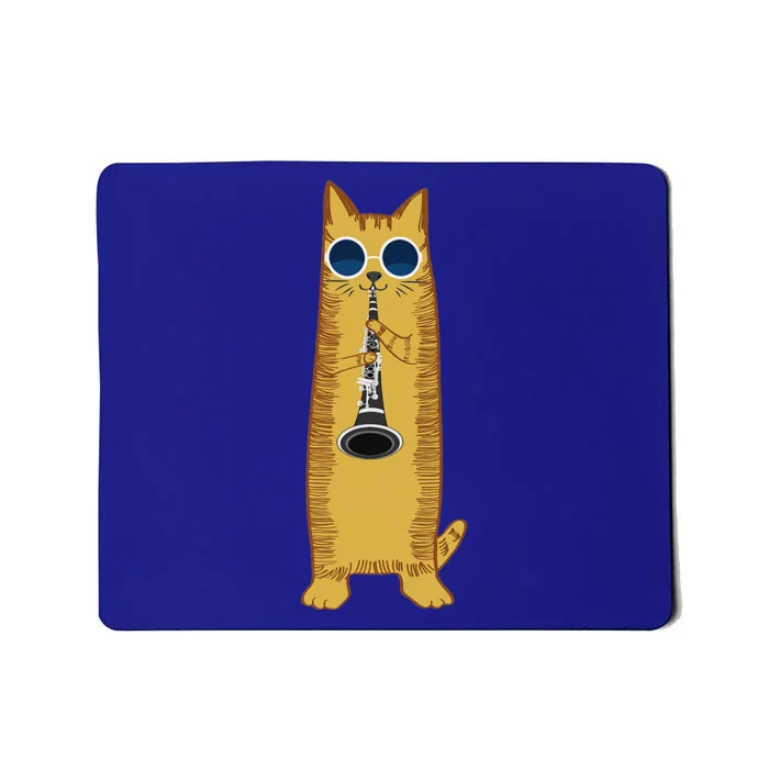 Cool Cat Playing The Clarinet Hippy Hipster Kitty Mousepad