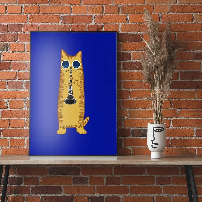 Cool Cat Playing The Clarinet Hippy Hipster Kitty Poster