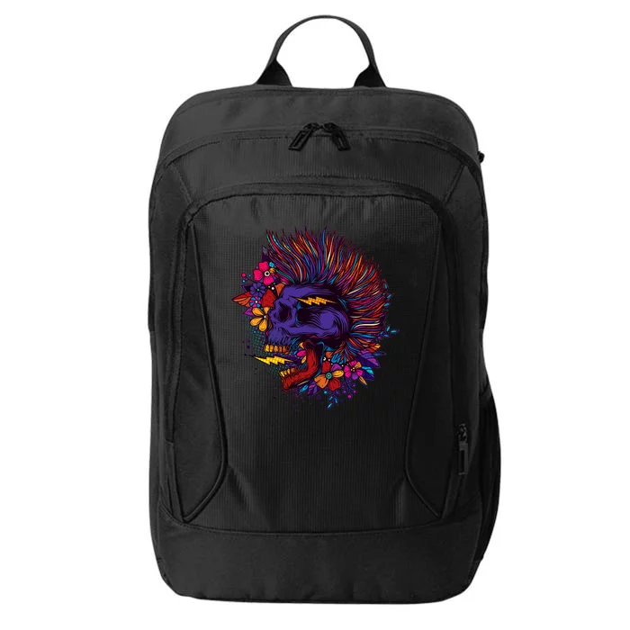 Cool Colorful Punk Mohawk Skull City Backpack