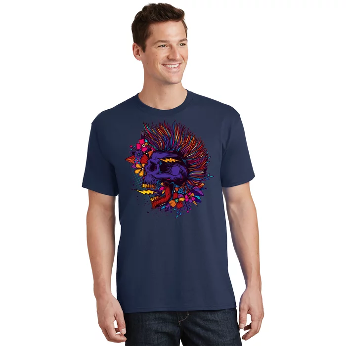 Cool Colorful Punk Mohawk Skull T-Shirt