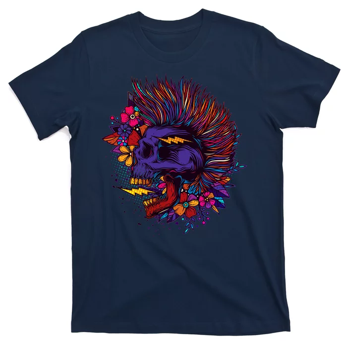 Cool Colorful Punk Mohawk Skull T-Shirt