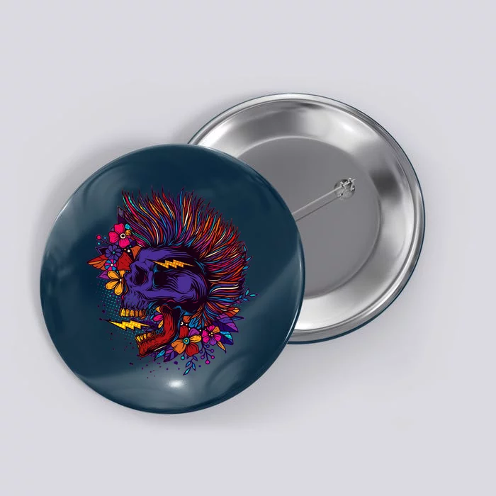 Cool Colorful Punk Mohawk Skull Button