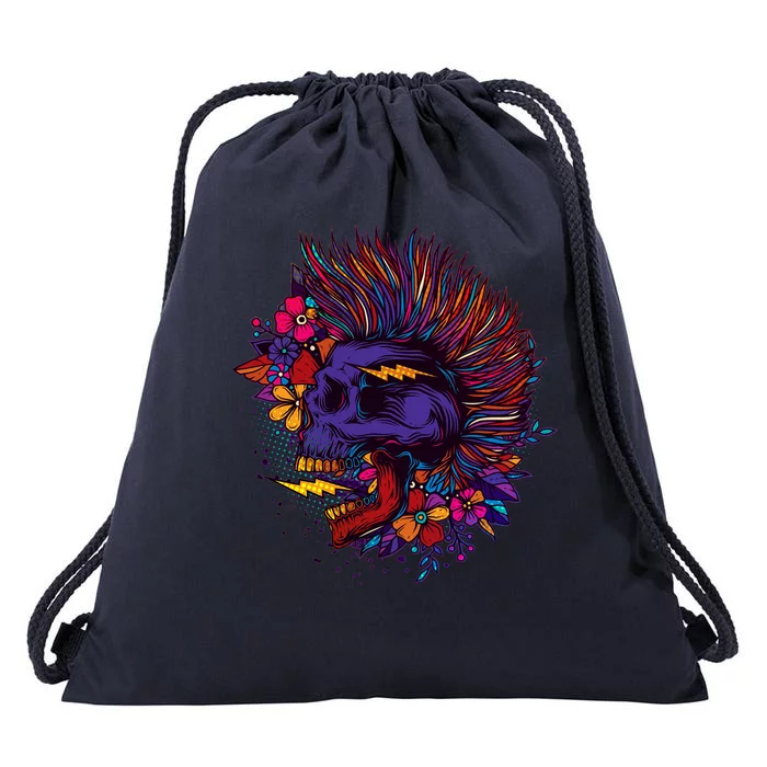 Cool Colorful Punk Mohawk Skull Drawstring Bag