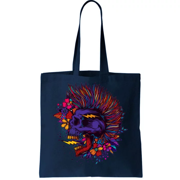 Cool Colorful Punk Mohawk Skull Tote Bag