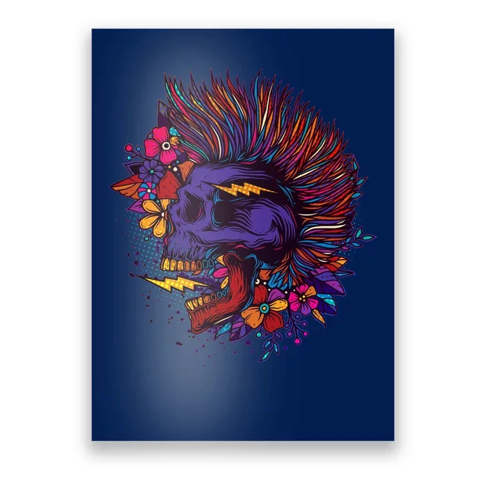 Cool Colorful Punk Mohawk Skull Poster