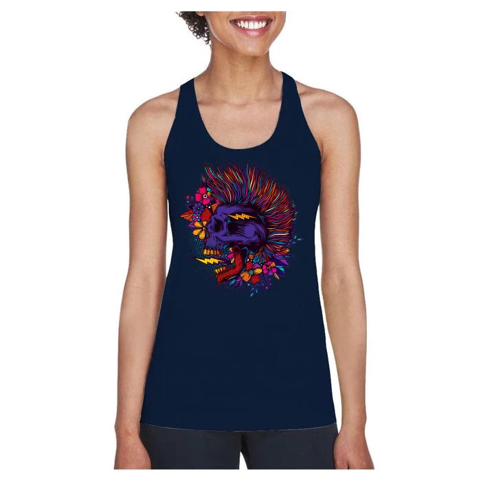 Cool Colorful Punk Mohawk Skull Women's Racerback Tank