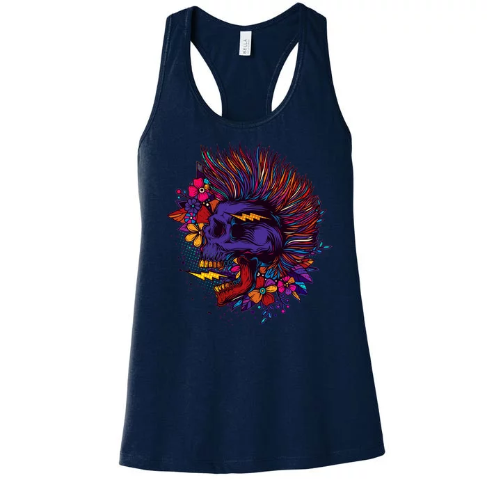 Cool Colorful Punk Mohawk Skull Women's Racerback Tank