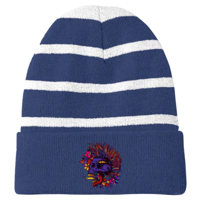 Cool Colorful Punk Mohawk Skull Striped Beanie with Solid Band