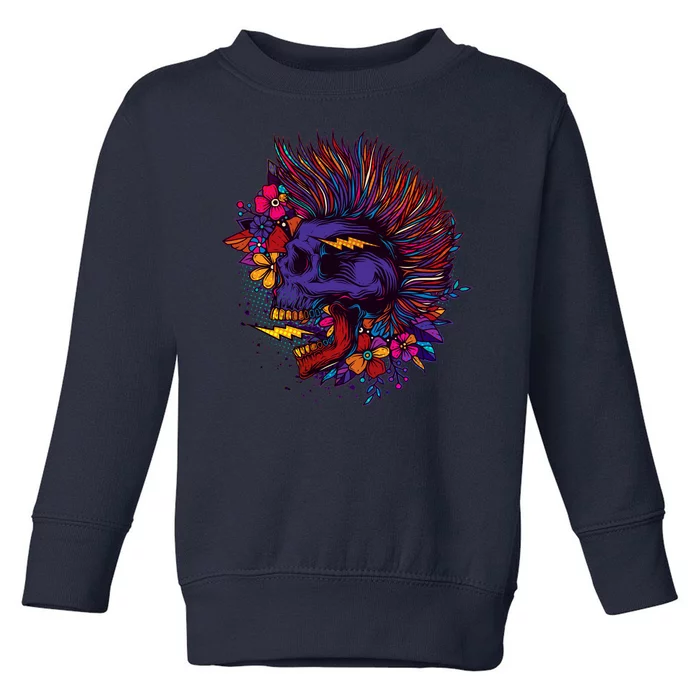 Cool Colorful Punk Mohawk Skull Toddler Sweatshirt