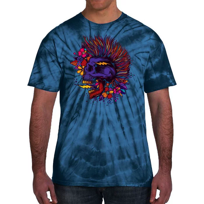 Cool Colorful Punk Mohawk Skull Tie-Dye T-Shirt