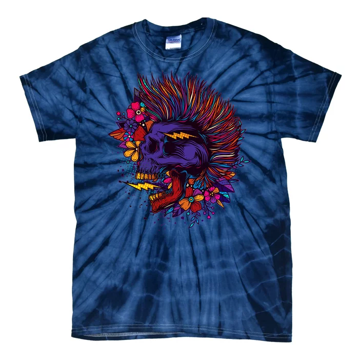 Cool Colorful Punk Mohawk Skull Tie-Dye T-Shirt