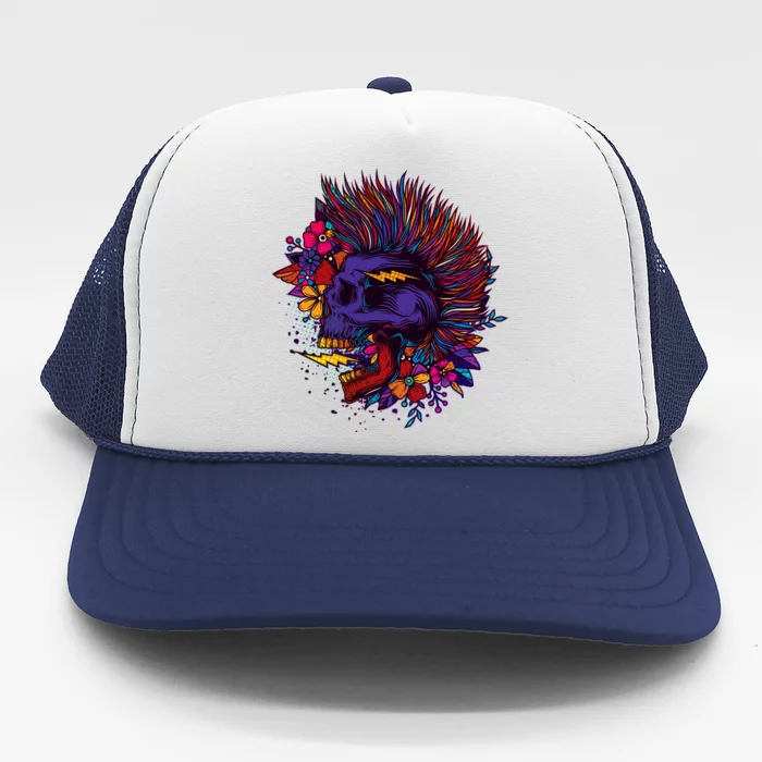 Cool Colorful Punk Mohawk Skull Trucker Hat