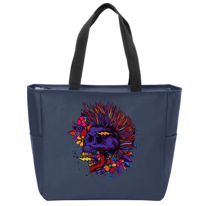 Cool Colorful Punk Mohawk Skull Zip Tote Bag