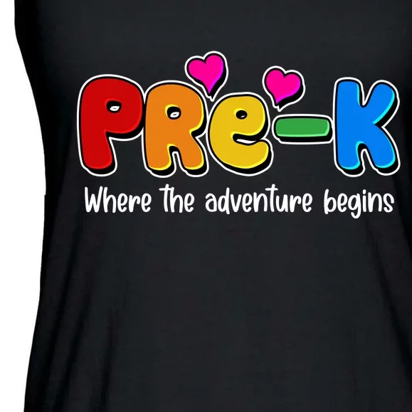 Cute Colorful Pre K Where The Adventure Begins Ladies Essential Flowy Tank