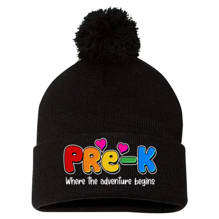 Cute Colorful Pre K Where The Adventure Begins Pom Pom 12in Knit Beanie