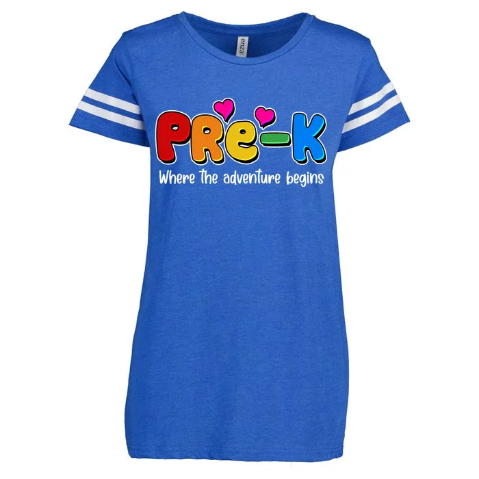 Cute Colorful Pre K Where The Adventure Begins Enza Ladies Jersey Football T-Shirt