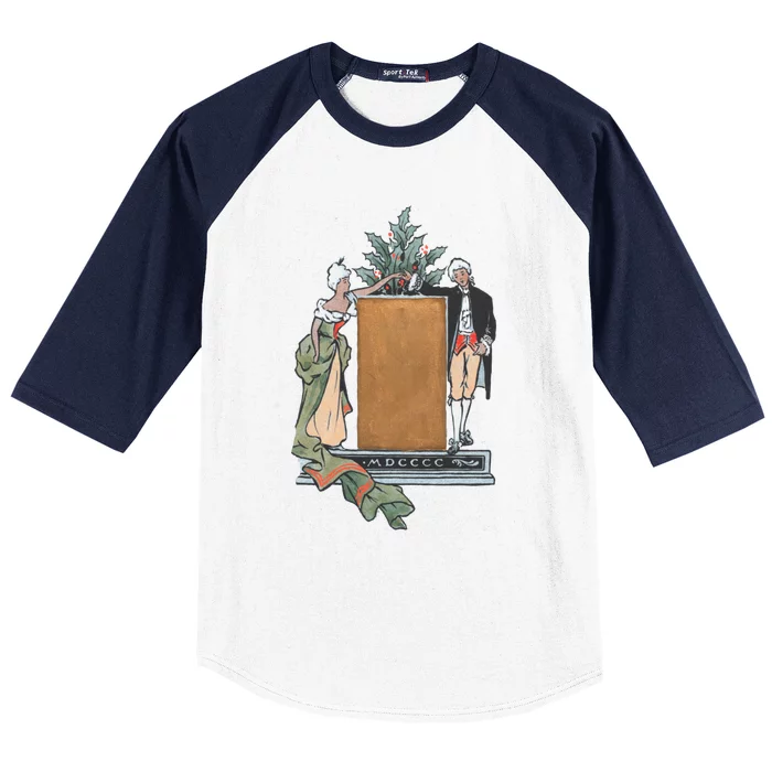 Colonial Christmas Party Vintage Illustration Funny Gift Baseball Sleeve Shirt