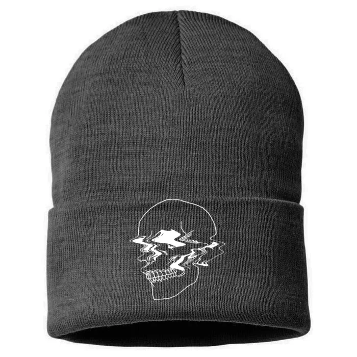 Creepy Cool Pastel Vaporwave Skull Sustainable Knit Beanie